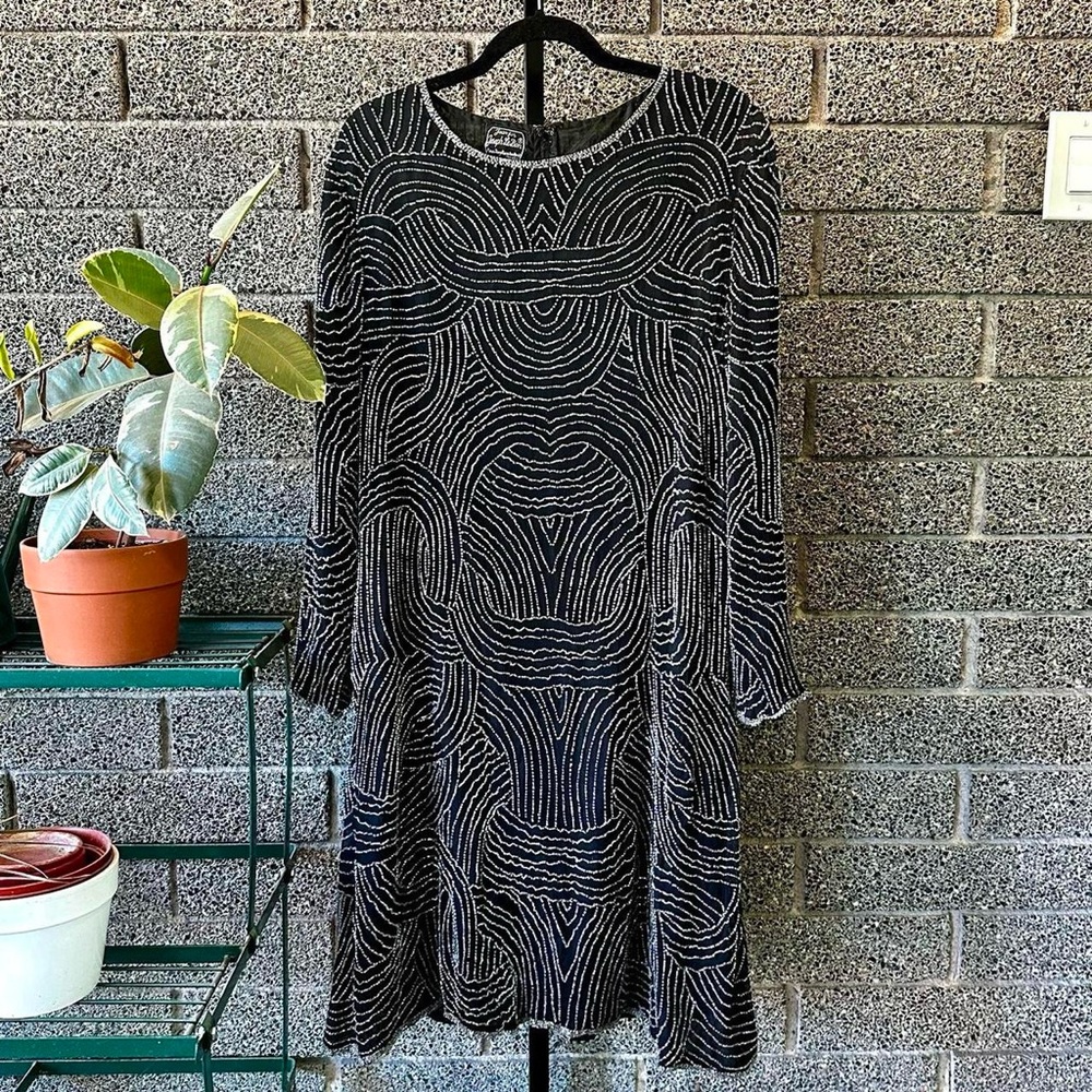 70s/80s Vintage Flapper Style Silk Beaded Dress by Jean for Joseph Le Bon